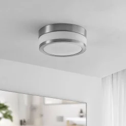 Lindby plafondlamp Flavi, Ø 23 cm, nikkel, glas, IP44, E27