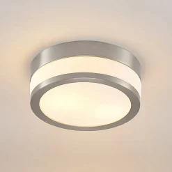 Lindby plafondlamp Flavi, Ø 23 cm, nikkel, glas, IP44, E27