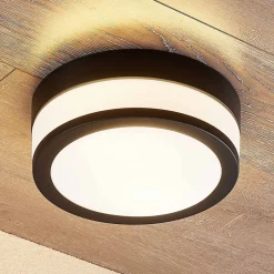 Lindby plafondlamp Flavi, Ø 23 cm, zwart, glas, IP44, E27