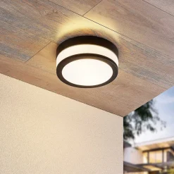 Lindby plafondlamp Flavi, Ø 23 cm, zwart, glas, IP44, E27