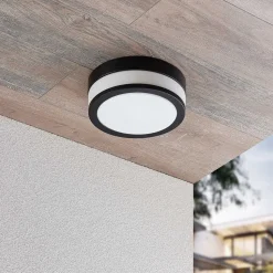 Lindby plafondlamp Flavi, Ø 23 cm, zwart, glas, IP44, E27