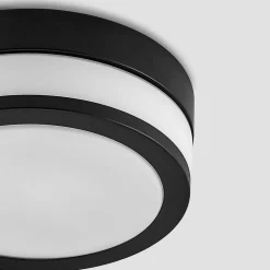 Lindby plafondlamp Flavi, Ø 23 cm, zwart, glas, IP44, E27