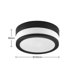 Lindby plafondlamp Flavi, Ø 23 cm, zwart, glas, IP44, E27