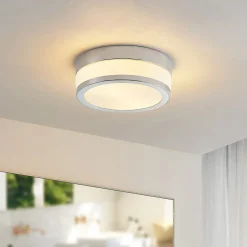 Lindby plafondlamp Flavi, Ø 23 cm, chroom, glas, IP44, E27