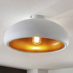 Lindby plafondlamp Gerwina, wit/goud, metaal, 40 cm, E27