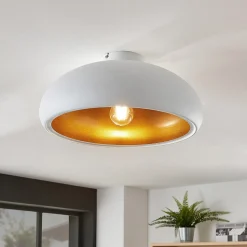 Lindby plafondlamp Gerwina, wit/goud, metaal, 40 cm, E27