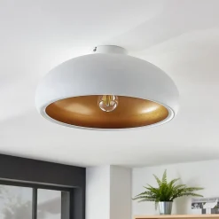 Lindby plafondlamp Gerwina, wit/goud, metaal, 40 cm, E27