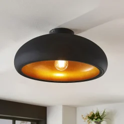 Lindby plafondlamp Gerwina, zwart/goud, metaal, 40 cm, E27