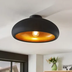 Lindby plafondlamp Gerwina, zwart/goud, metaal, 40 cm, E27