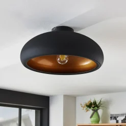 Lindby plafondlamp Gerwina, zwart/goud, metaal, 40 cm, E27