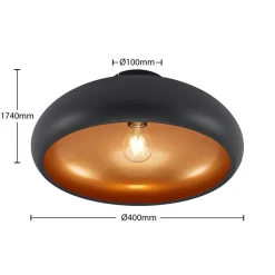 Lindby plafondlamp Gerwina, zwart/goud, metaal, 40 cm, E27