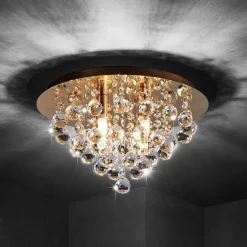 Lindby plafondlamp Gillion, 4-lamps, goud, kristal, Ø 35cm