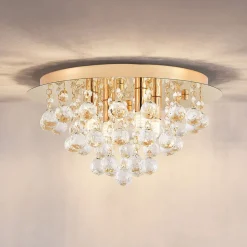 Lindby plafondlamp Gillion, 4-lamps, goud, kristal, Ø 35cm