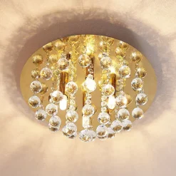 Lindby plafondlamp Gillion, 4-lamps, goud, kristal, Ø 35cm