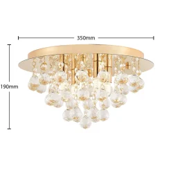 Lindby plafondlamp Gillion, 4-lamps, goud, kristal, Ø 35cm