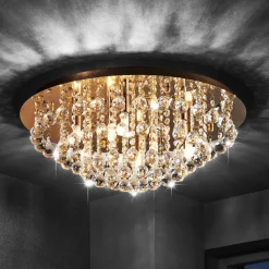 Lindby plafondlamp Gillion, 8-lamps, goud, kristal, Ø 55cm