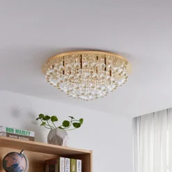Lindby plafondlamp Gillion, 8-lamps, goud, kristal, Ø 55cm