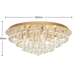 Lindby plafondlamp Gillion, 8-lamps, goud, kristal, Ø 55cm