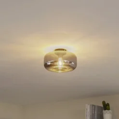 Lindby plafondlamp Hildur, Ø 28,5 cm, rookgrijs, glas