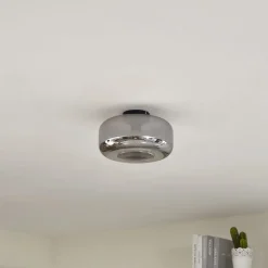 Lindby plafondlamp Hildur, Ø 28,5 cm, rookgrijs, glas