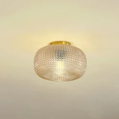 Lindby plafondlamp Hildur, Ø 25 cm, barnsteen, glas
