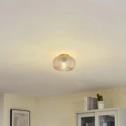 Lindby plafondlamp Hildur, Ø 25 cm, barnsteen, glas