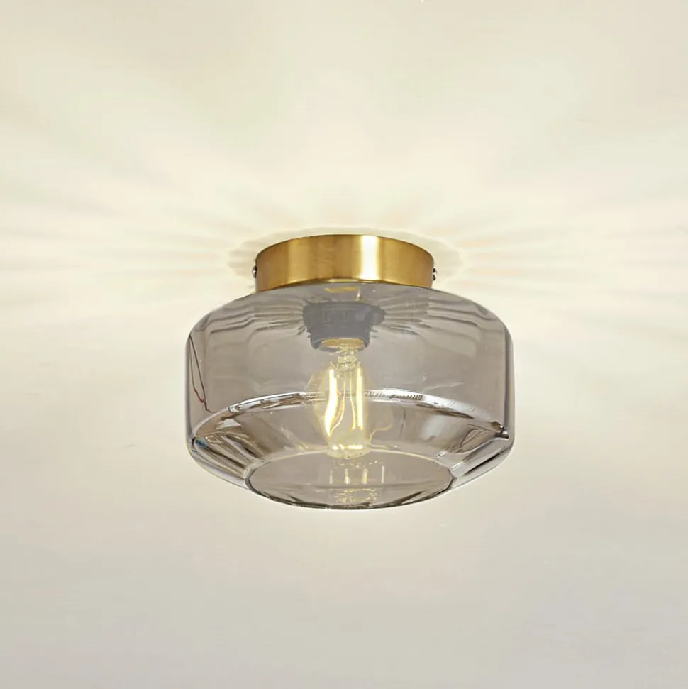 Lindby plafondlamp Hildur, rookgrijs, glas, Ø 22 cm