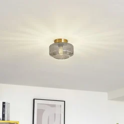 Lindby plafondlamp Hildur, rookgrijs, glas, Ø 22 cm