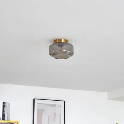 Lindby plafondlamp Hildur, rookgrijs, glas, Ø 22 cm