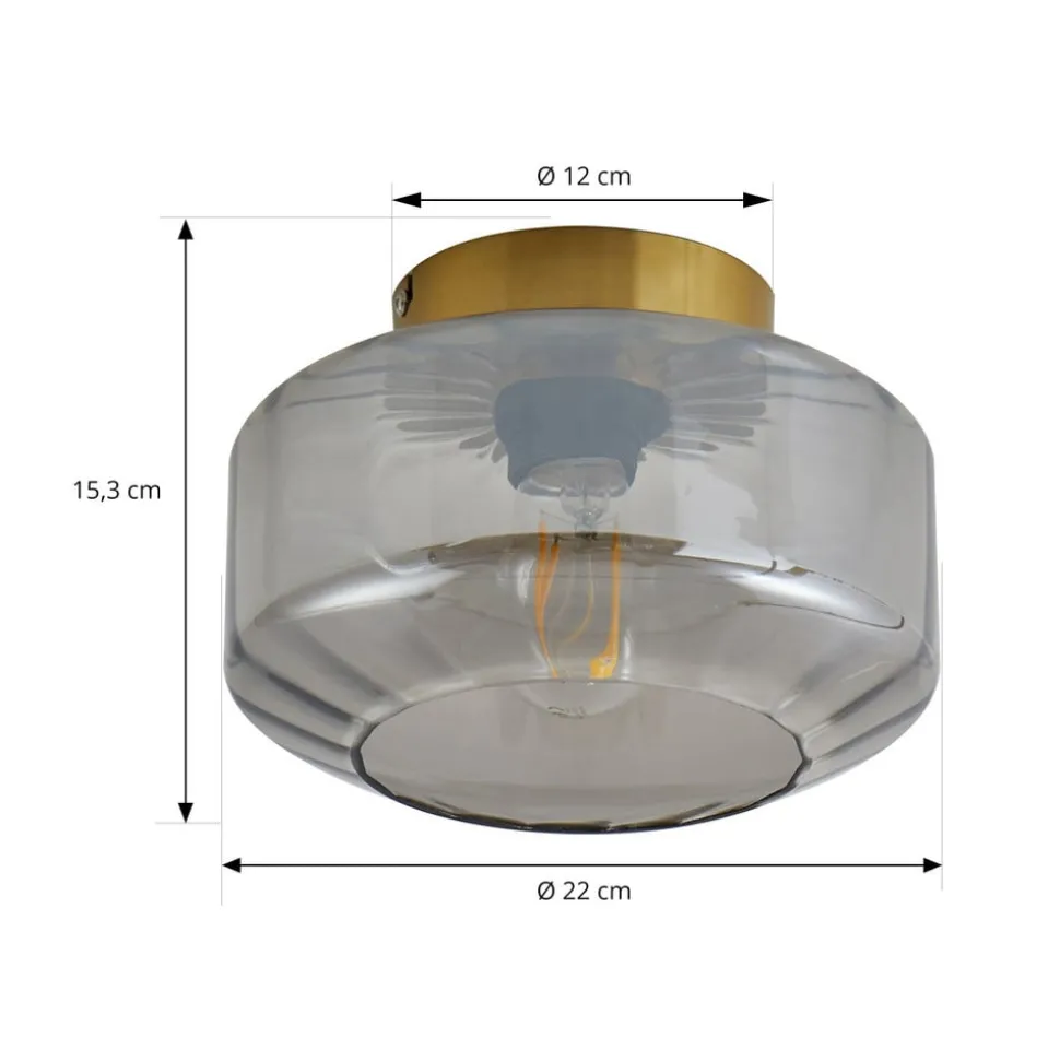 Lindby plafondlamp Hildur, rookgrijs, glas, Ø 22 cm