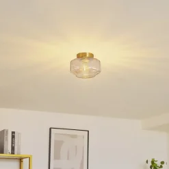 Lindby plafondlamp Hildur, barnsteen, glas, Ø 22 cm