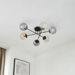 Lindby plafondlamp Isamer, rookgrijs/oranje, Ø 80 cm, globe