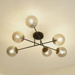 Lindby plafondlamp Isamer, rookgrijs, Ø 80 cm, globe