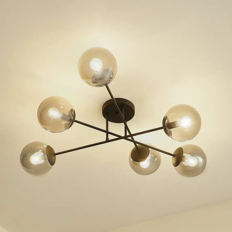 Lindby plafondlamp Isamer, rookgrijs, Ø 80 cm, globe