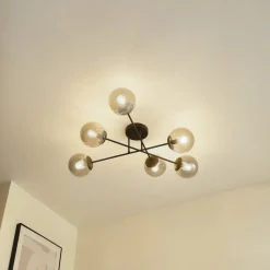 Lindby plafondlamp Isamer, rookgrijs, Ø 80 cm, globe