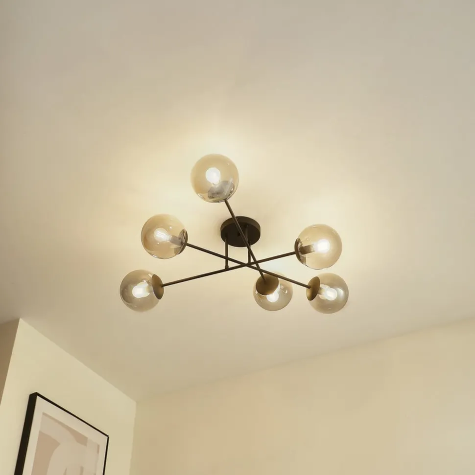 Lindby plafondlamp Isamer, rookgrijs, Ø 80 cm, globe