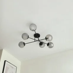 Lindby plafondlamp Isamer, rookgrijs, Ø 80 cm, globe