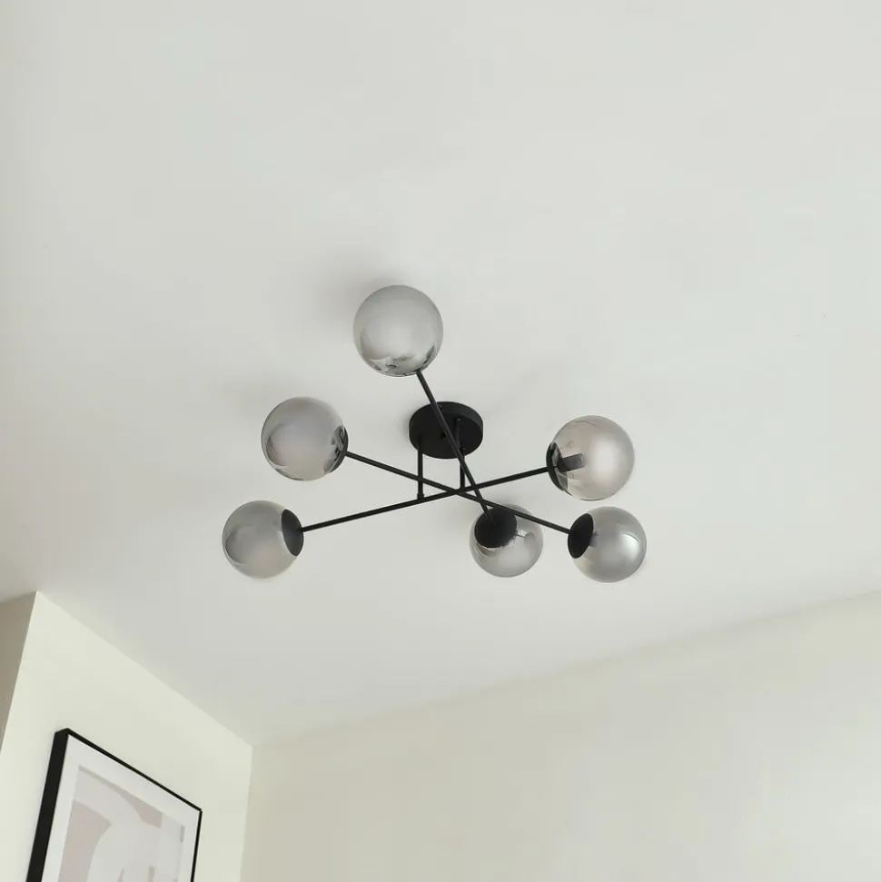 Lindby plafondlamp Isamer, rookgrijs, Ø 80 cm, globe