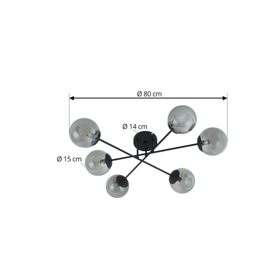 Lindby plafondlamp Isamer, rookgrijs, Ø 80 cm, globe