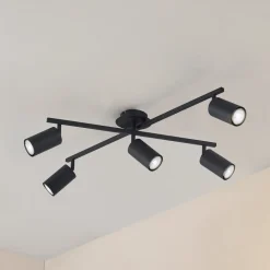 Lindby plafondlamp Joffrey, 78 cm, zwart, 5-lamps, GU10