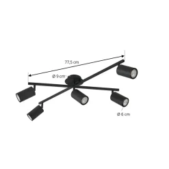 Lindby plafondlamp Joffrey, 78 cm, zwart, 5-lamps, GU10