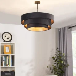 Lindby plafondlamp Jusari, zwart, textiel, Ø 56 cm, E27