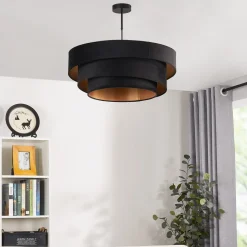 Lindby plafondlamp Jusari, zwart, textiel, Ø 56 cm, E27