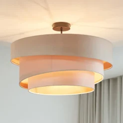 Lindby plafondlamp Jusari, crème, textiel, Ø 56 cm, E27