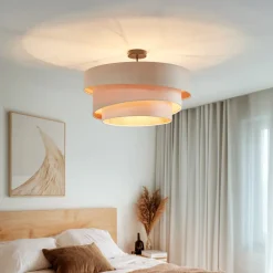 Lindby plafondlamp Jusari, crème, textiel, Ø 56 cm, E27