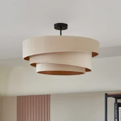 Lindby plafondlamp Jusari, crème, textiel, Ø 56 cm, E27