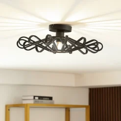 Lindby plafondlamp Kaelen, zwart, ijzer, Ø 45 cm, E27