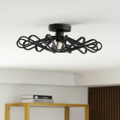 Lindby plafondlamp Kaelen, zwart, ijzer, Ø 45 cm, E27