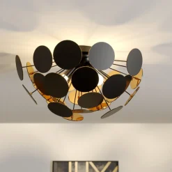 Lindby plafondlamp Kinan, Ø 54 cm, zwart, goud, E14