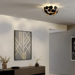 Lindby plafondlamp Kinan, Ø 54 cm, zwart, goud, E14